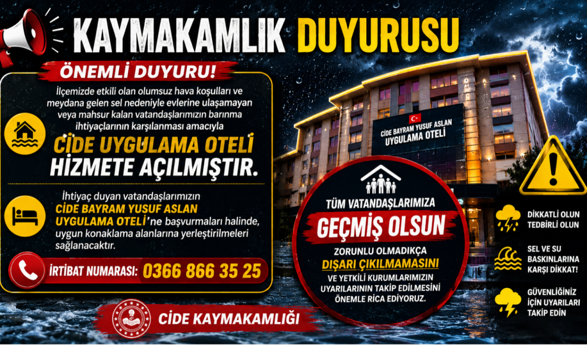 Cide Kaymakamlığı'ndan Acil Duyuru: Uygulama Oteli Afetzedeler İçin Hizmete Açıldı